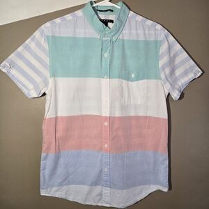 Forever 21 Men's Short Sleeve Colorblock Button Down Shirt Size Medium Classic
